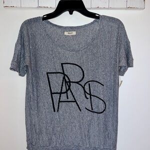 Madewell White and Blue Graphic T-Shirt with Crew Neck and Short Sleeves